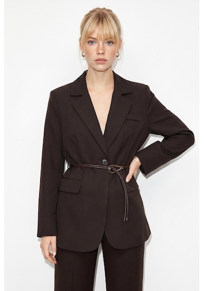 Shade Kadın Astarlı Garni Kol Detaylı Kemerli Blazer Ceket 8146 60286139 - Acı Kahve Kahverengi