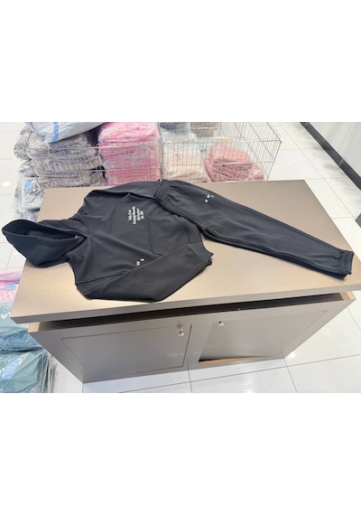 Magu Çocuk Pamuklu Daily Core Baskılı Siyah Kapüşonlu Sweatshirt Ve Eşofman Altı Takımı Çok Renkli