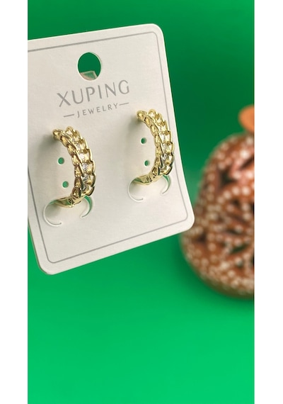 Xuping Gold Renk Burgu Model Zirkon Taşlı Halka Çelik Kadın Küpe Gold
