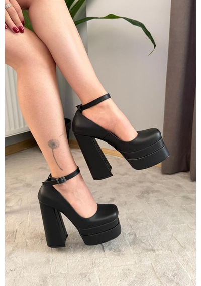 Preshley Kadın Sophia Siyah Deri 15 Cm Platform Topuklu Ayakkabı Siyah