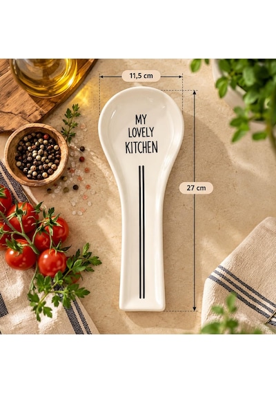 590 Hand Made Porselen Yatay Kaşık Altlığı 27 Cm Tezgah Üstü Yemek Kaşığı Ve Kepçe Tutucu Düzenleyici Stand