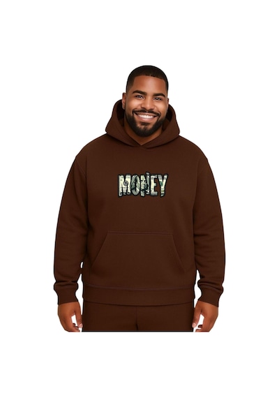 Benroma Money Baskılı Büyük Beden Unisex Sweatshırt Kahverengi