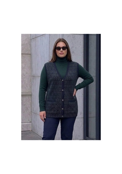 Onno Style Women Desenli Çelik Örgü Klasik Triko Yelek Yeşil - Lacivert