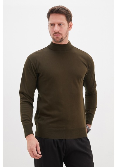 Fullamoda Basic Dik Yaka Regular Fit Triko Kazak Haki