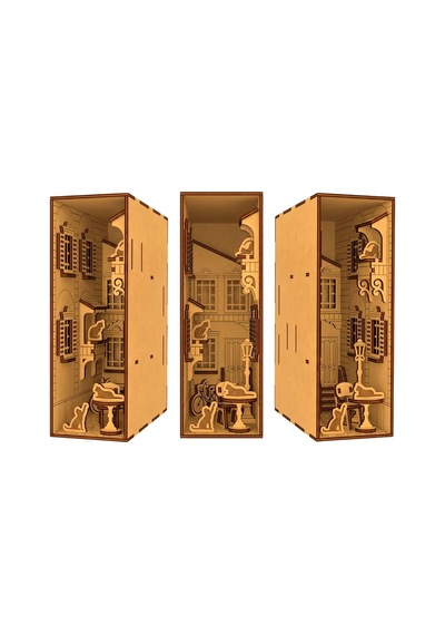 Algwooddesign Diorama Ahşap Maket, 54 Parça Dıy Minyatür Fransız Sokağı Ve Kedi Temalı Book Nook, Peri Led Dahil, Mdf 3d Puzzle, Dekorasyon Seti, 13,9