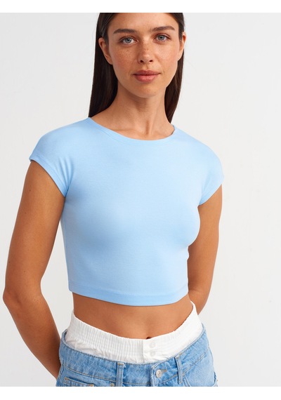 Dilvin Pamuk Ve Modal Karışımlı Crop Top 101a30528 Açık Mavi