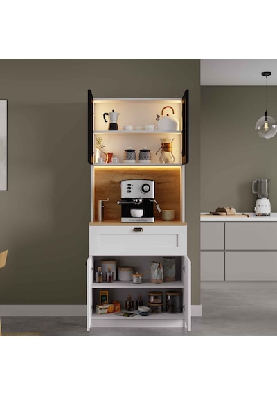 Midoser Nero Solo Kahve Köşesi Alüminyum Çerçeveli Cam Kapaklı Led Aydınlatmalı 190 X 80 Cm Beyaz