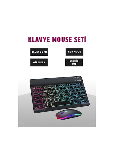 Türkçe Q Klavye Düzenli Rgb Kablosuz Klavye Mouse Set Optik