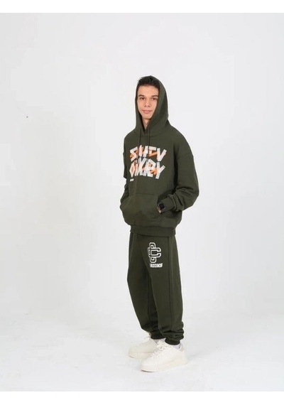Marions Erkek Çocuk Yazı Detaylı 2 İplik Kapüşonlu Sweatshirt-15229 Haki