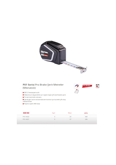 Ceta Form P01-0522 Mıknatıslı Şerit Metre 5m x 22 MM Pro Brake Öze