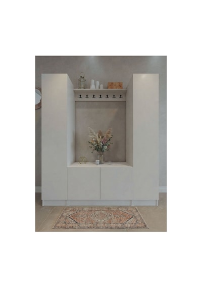 Karnaval Portmanto P9102-1 Beyaz - 4 Kapaklı Askılık Portmanto - Vestiyer - Ayakkabılık