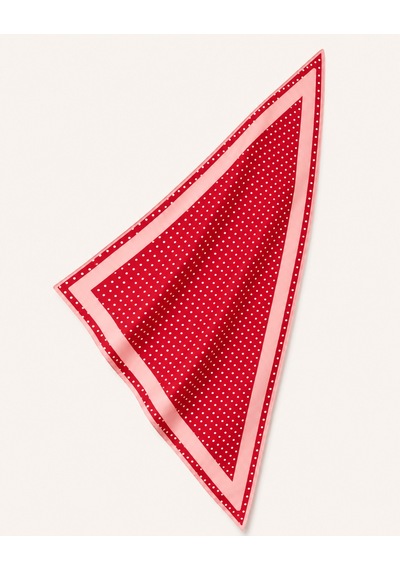 Tarzını Seç Premium Bordürlü Puantiye Üçgen Fular Kırmızı Pudra 46x127cm