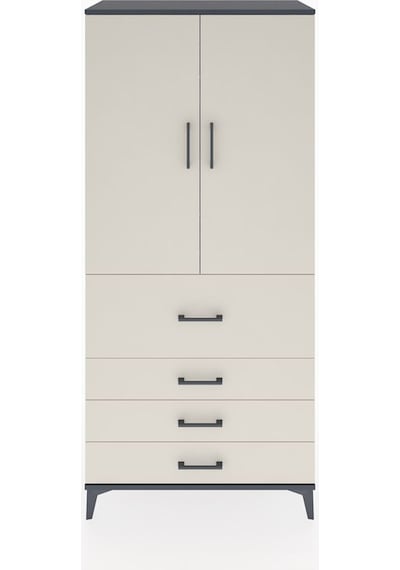 Hyperion Dolap 3 Raflı 4 Çekmeceli 2 Kapaklı 88x44x195 Antrasit-aytaşı Antrasit