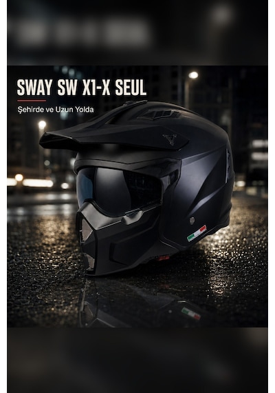 Sway Sw-x1 Seul Modüler Motosiklet Kask Siyah