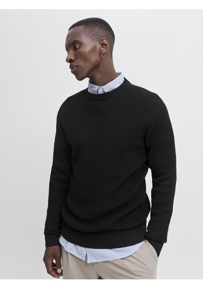Jack & Jones Jack Jones Erkek Desenli Örgü Kazak 12283381 Siyah