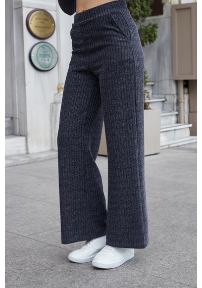 JUMENT Kadın Simli Kaşkorse Yüksek Bel Yan Cepli Beli Lastikli Bol Paça Pantolon -lacivert JUMENT Kadın Simli Kaşkorse Yüksek Bel Yan Cepli Beli Lastikli Bol Paça Pantolon -lacivert