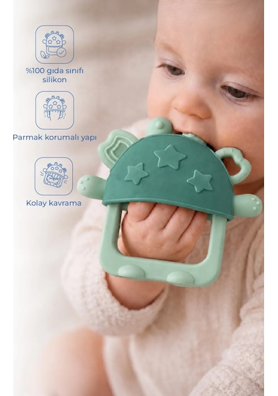 Babyjem Crabby Tutma Halkalı Silikon Diş Kaşıyıcı Soft Yeşil