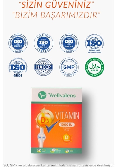 Wellvalens D3 Vitamini 1000 Iu Günlük D Vitamini Takviyesi 90 Tablet