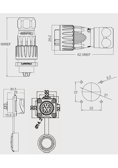 Dh-20-j12pe-03-001 12-pin Su Geçirmez Konnektör - Dişi