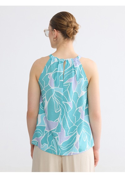 Lcw Comfort Mavi Halter Yaka Desenli Bluz