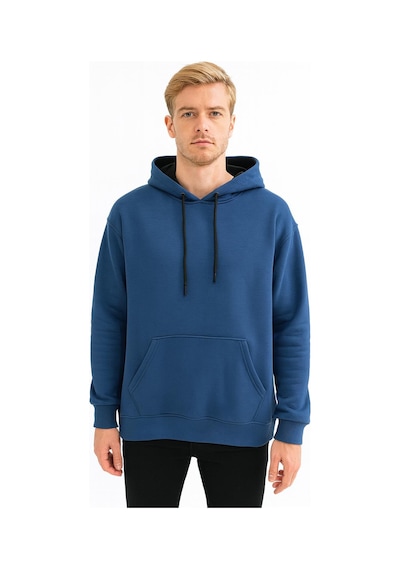 Classics Men Erkek Oversize Uzun Kol Kapşonlu Sweatshırt-7386 Mavi