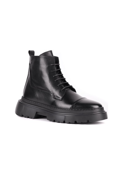 Shoetyle - Hakiki Deri Siyah Renk Fermuarlı Erkek Postal Bot - 250-13-206-1659