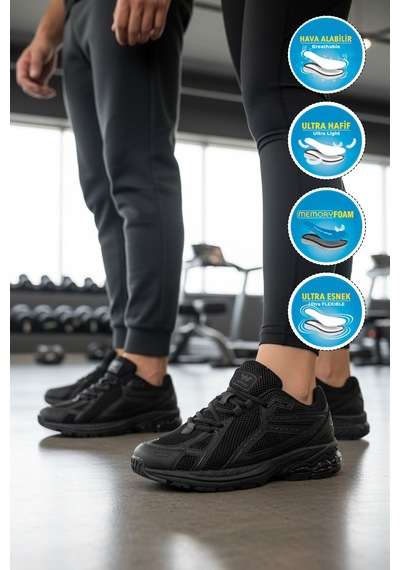 Walkway 1505 Ruth Hafızalı Taban Hafif Esnek Siyah Unisex Spor Ayakkabı