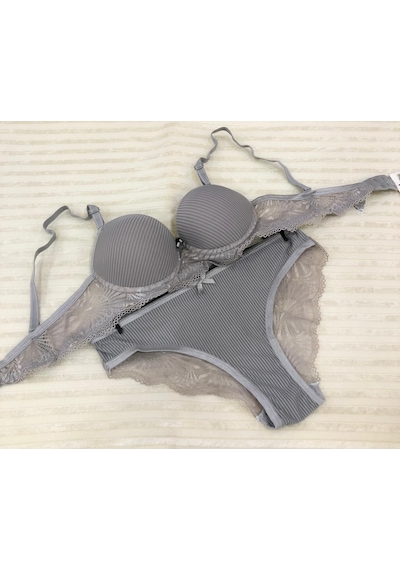 Umt Underwear Umt Kadın Dolgulu B Cup Balenli Telli Sütyen Takımı Gri