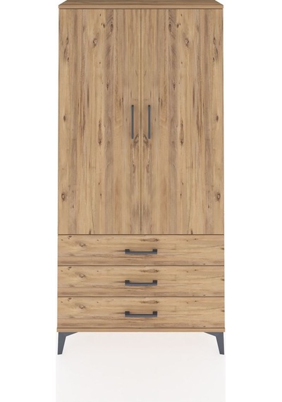 Arges Dolap Tek Raflı 3 Çekmeceli Tek Askılı 88x30x182 Çam-çam Çam