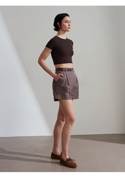 Dilvin 31104 Crop T-shirt-koyu Kahve Kahverengi