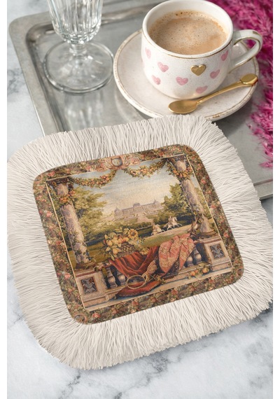 Avangart Kraliyet Bahçesi Saçaklı Sunum Peçetesi-klasik Vintage Saray Desenli Bardak Altlığı Mendil Çok Renkli