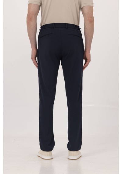 Sabri Özel Lacivert Yanı Lastikli Köprülü Kemerli Slim Fit Jogger Pantolon