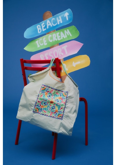 K&s Büyük Boy Desenli Tote Çanta Bej