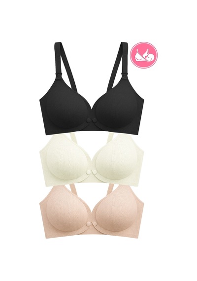 Cottonill Seamless Bra - Mavelle Lazer Kesim Klipsli Ve Çıtçıtlı Önü Açılabilir Emzirme Sütyeni 3'lü Paket Çok Renkli