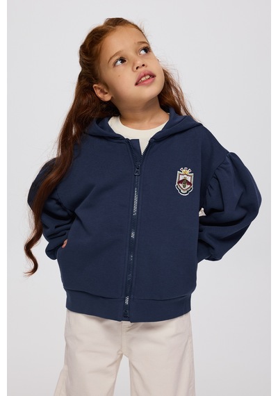 Panço Kız Çocuk Fermuarlı Lacivert Sweatshirt