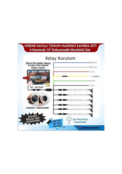 Bawerlink Bw-9160dvr 10"ınç Monitor 6 Kameralı Ahd Beyaz Ledli 1080p Mibzer Kayıtlı Kamera Seti