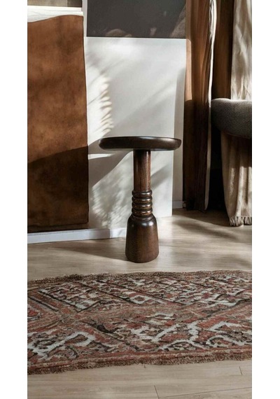 Doğal Masif Ahşap Tekli Yan Sehpa Ceviz Renk Mantar Sehpa Modeli - Mushroom Side Table Ceviz