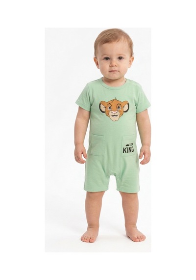 Erkek Bebek Aslan Baskılı Tulum Yazlık Kısa Kol Pamuklu Şort Tulum 3-6-9-12 Ay Yeşil