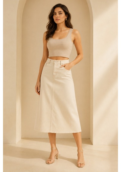 Loule Kadın Dantel Detaylı Fitilli Crop Top Bej Pamuklu