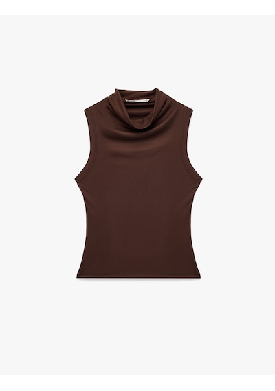 Koton Modal Kumaş Slim Fit Kolsuz Dik Yaka Body Kahverengi 7wak10019ek Kahve