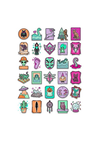 30 Adet Efsanevi Yaratıklar Sticker Seti - Laptop Defter Ajanda Scrapbook Çok Renkli