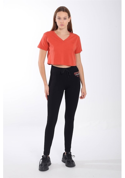 Maraton Sportswear Regular Kadın V Yaka Kısa Kol Basic Kiremit Crop Top 21236 Kiremit