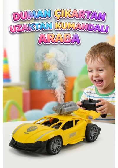 Uzaktan Kumandalı Yarış Arabası 1:18 Ölçek Şarjlı Işıklı Sesli Ve Duman Çıkaran Oyunca Araba Sarı