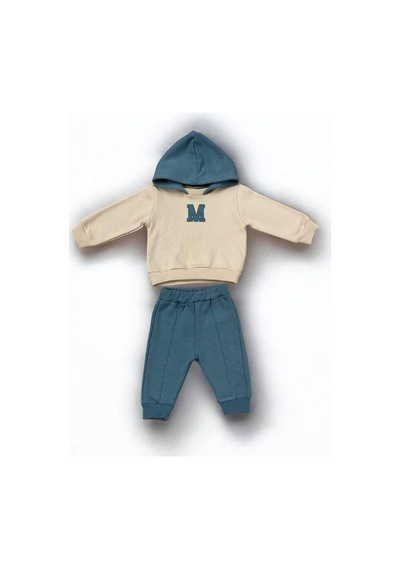 Tuffy Kids Erkek Bebek Harf Baskılı İçi Şardonlu Eşofman Takımı-15096 Mavi