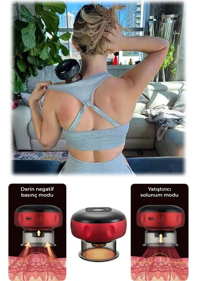 Smart Cupper Şarjlı Kupa Çekme Işık Hacamat Masaj Vakum Cihazı Kırmızı