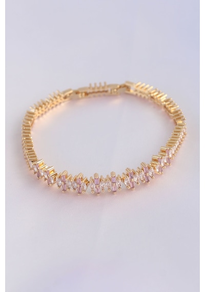 Nova Bazaar Vip Seri Pirinç Pembe Zirkon Taşlı Gold Renk Baget Model Bileklik Altın