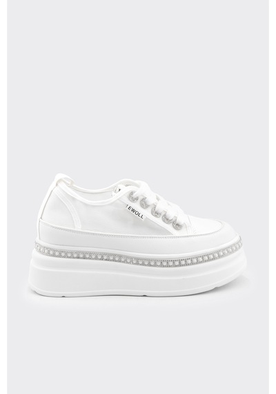 Derinet Yüksek Taban Bağcıklı Kadın Sneaker Beyaz Beyaz