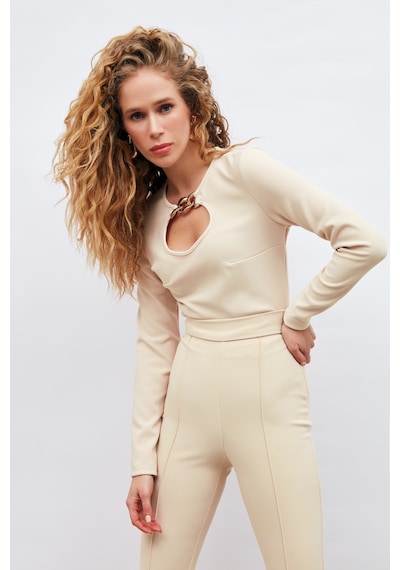 Sateen Zincir Detaylı Bluz - Bej