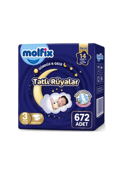 Molfix Tatlı Rüyalar Bebek Bezi 3 Beden 4-9 Kg Midi 672 Adet 3 Numara