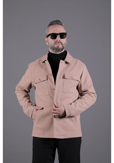 Ohepmoda Dikiş Detaylı Erkek Kaşe Kaban Mont Camel